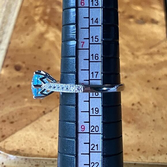 Sky Blue Topaz White Topaz Sterling Silver Ring Size 8 - Picture 9 of 10